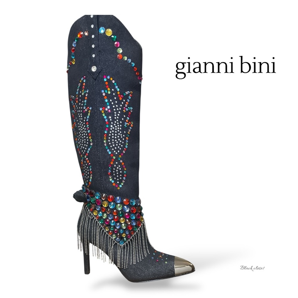 Gianni Bini Black Boots with Colorful Embellishments